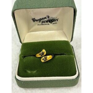 Vintage SIAM Sterling Silver Adjustable Bypass Ring Yellow Black Thai Figural